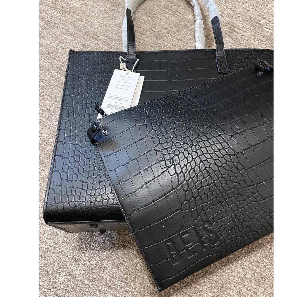 BEIS Large Work Tote in Black Croc NEW with tags - Picture 4 of 15